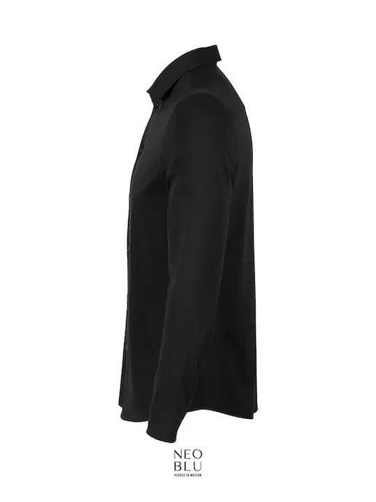 Langärmlig Baumwolle Hemd Deep Black
