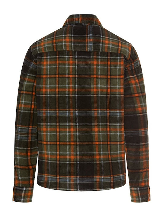 Μακρυμάνικo Overshirt σε Κανονική Γραμμή Καρό Πορτοκαλί/καφέ
