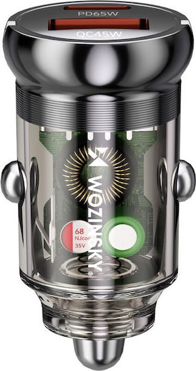 Wozinsky Φορτιστής Αυτοκινήτου 65W 3.25A Γρήγορης Φόρτισης με Θύρες: 1xUSB 1xType-C Μαύρο Χρώμα