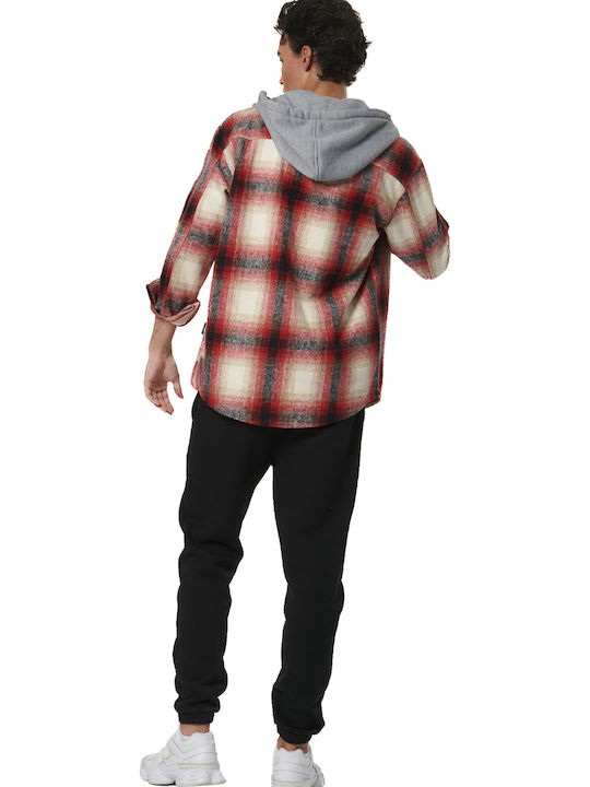 Ανδρική Ζακέτα Fleece με Κουκούλα Καρό