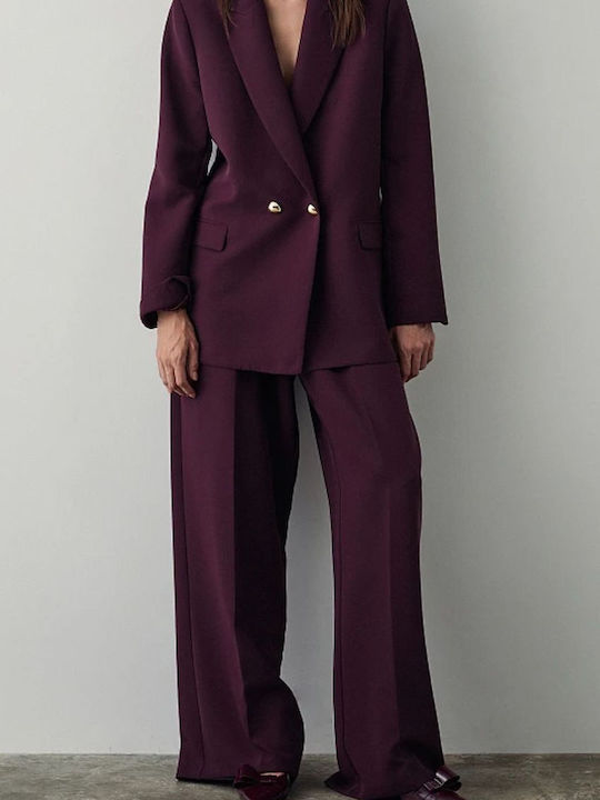 BSB Women's Double Breasted Blazer Burgundy