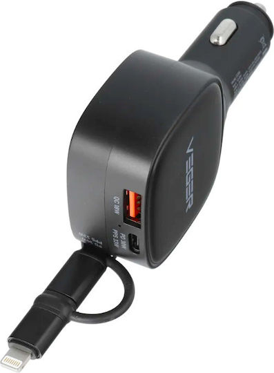 Veger Car Charger 84W Fast Charging with one Port: 1xType-C with Cable Lightning / Type-C Black Color