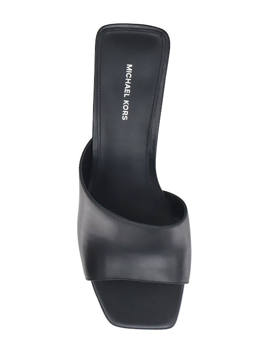 Leather Mules with High Heel in Black Color