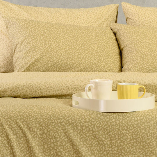 Melinen Samuele Cotton Duvet Cover Set 225x245cm Double with 2 Pillowcases Olive/Beige