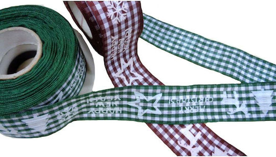 Checked Ribbon Merry X-mas 25m Green