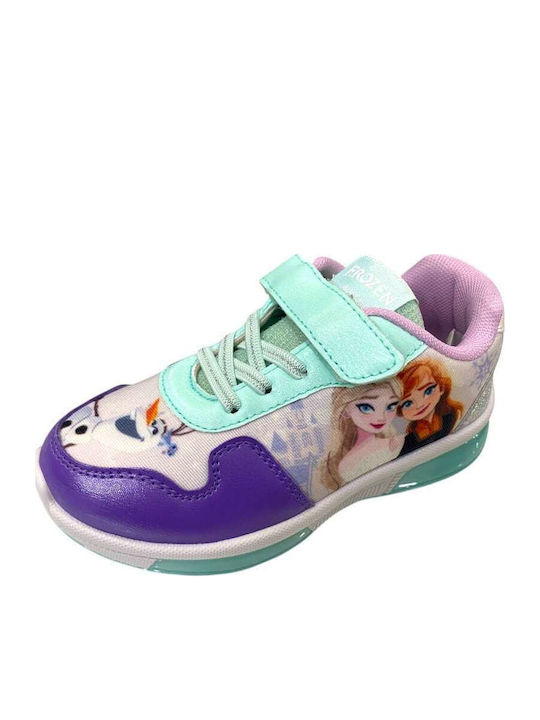 Frozen Παιδικά Sneakers Ανατομικά με Σκρατς & Φωτάκια Λιλά