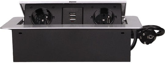 Redled Διπλή Χωνευτή Πρίζα Ρεύματος με 3 Θύρες USB με Καπάκι Ασημί