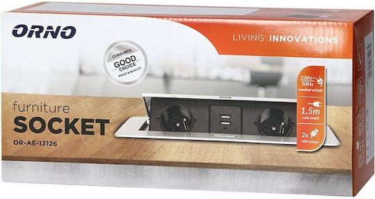 Redled Διπλή Χωνευτή Πρίζα Ρεύματος με 3 Θύρες USB με Καπάκι Ασημί