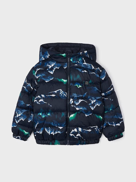 Kids Quilted Short Double Sided Jacket with Hood Blue