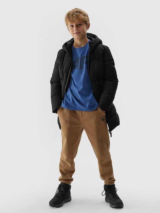 Down Kids Casual Coat Long Hooded Black