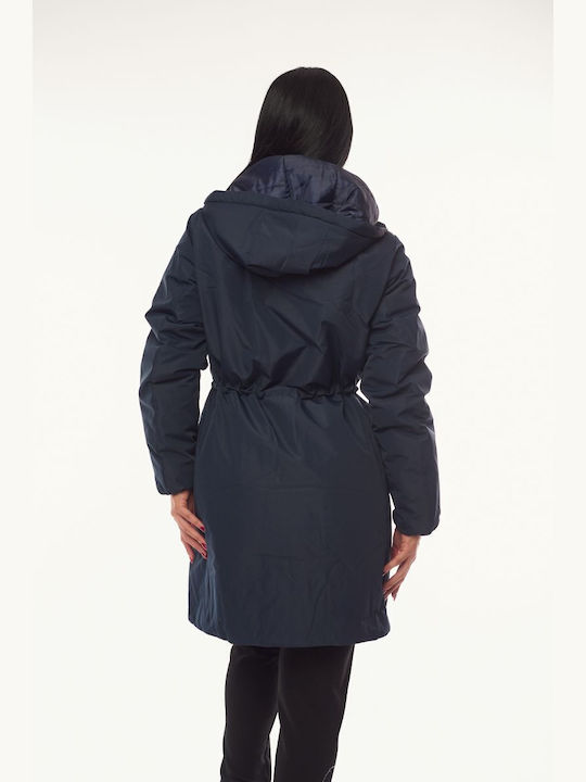 Women's Long Lifestyle Jacket for Winter with Hood Blue