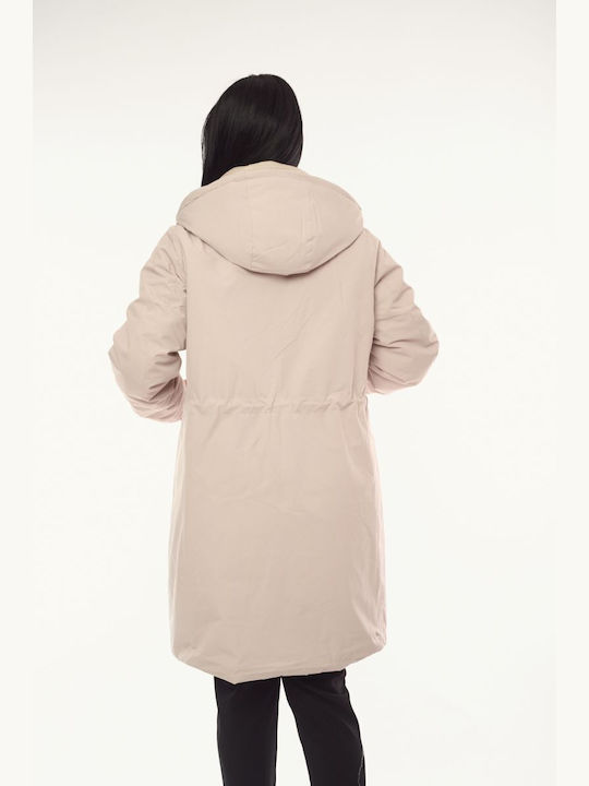 Women's Long Lifestyle Jacket for Winter with Hood Ecru