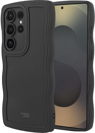HappyCase Wavy Umschlag Rückseite Silikon mit Band Schwarz (Galaxy S25 Ultra,Samsung S25 Ultra)
