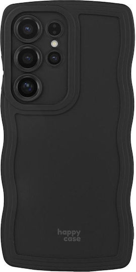 HappyCase Wavy Umschlag Rückseite Silikon mit Band Schwarz (Galaxy S25 Ultra,Samsung S25 Ultra)