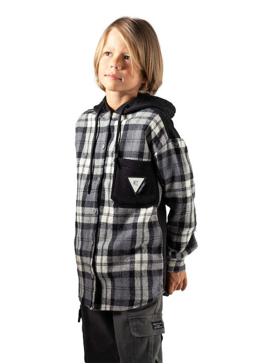 Kids Cardigan Cotton with Hood Black and white