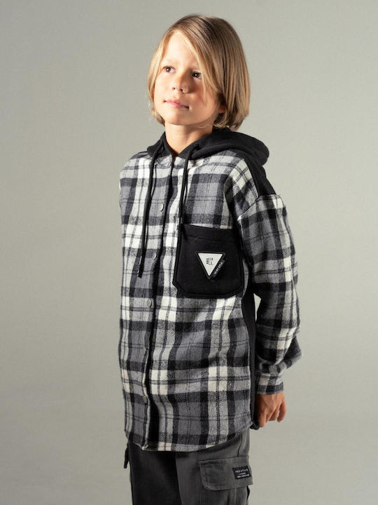 Kids Cardigan Cotton with Hood Black and white