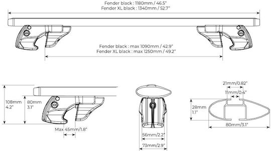 Menabo 120cm. pentru Renault Laguna 2000-2008 (Set cu picioare) Negre