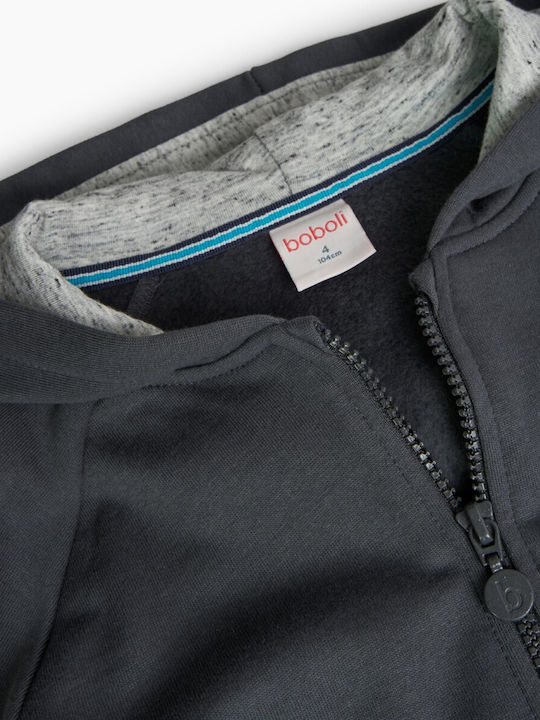 Kids Sweatshirt Cardigan Fleece with Hood Dark Grey