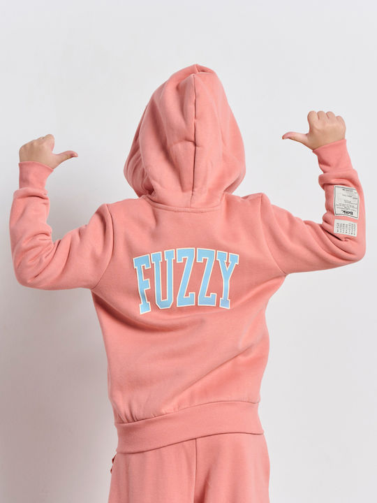Fleece Παιδική Φούτερ Ζακέτα με Κουκούλα και Τσέπες Ροζ Fuzzy Minime