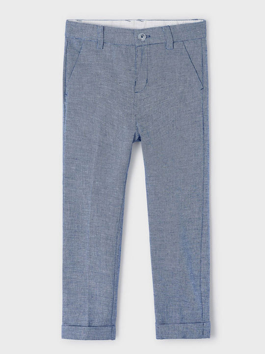 Kinder Hose Chino Leinen cyanfarben