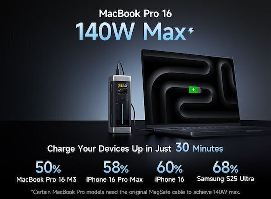 Cuktech 2C1A Power Bank 25000mAh 210W with USB-A Port and 2 USB-C Ports Power Delivery / Quick Charge 3.0 Black