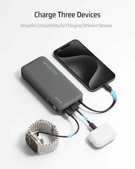 Cuktech CP25 Power Bank 20000mAh 55W with USB-A Port and USB-C Port Gray