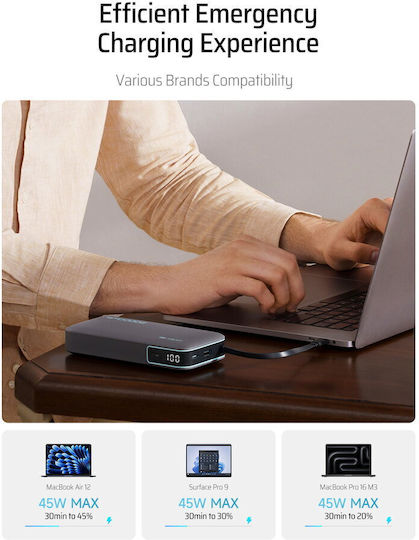 Cuktech CP25 Power Bank 20000mAh 55W with USB-A Port and USB-C Port Gray