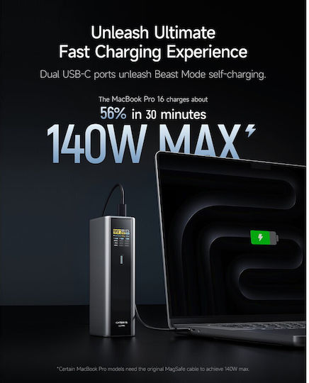 Cuktech 2C1A Power Bank 20000mAh 210W with USB-A Port and USB-C Port Power Delivery Gray