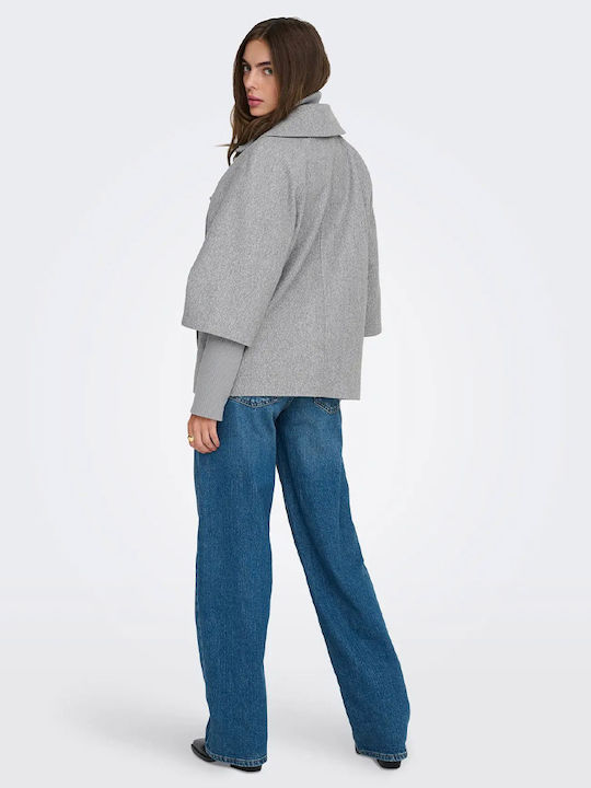 Wool Women's Gray Peacoat with Buttons