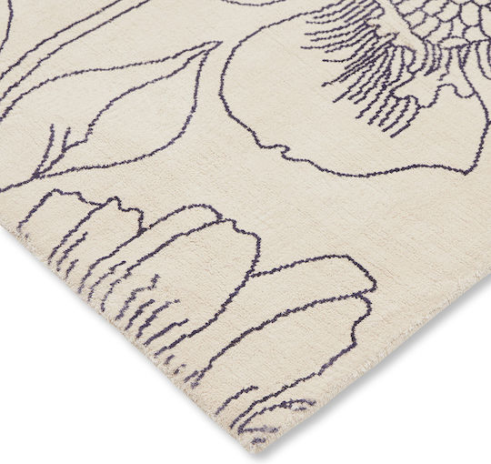 Ted Baker Linear Floral Handgefertigt Teppich Rechteckig Baumwolle 162508 Blue