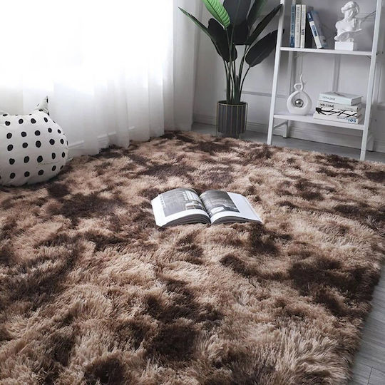 Strado Teppich Rechteckig Zottelig Synthetisch,Polyester/Cotton/Leather Braun