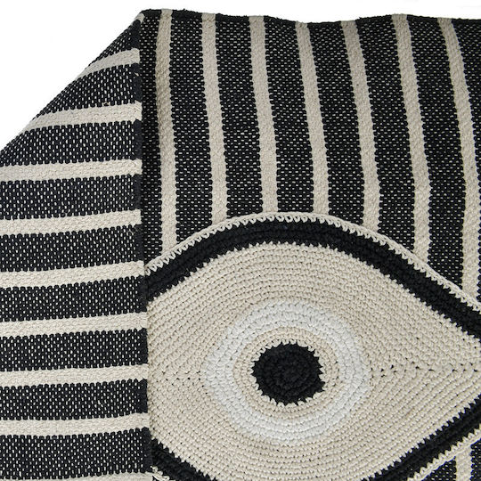 Inart Evil eye Rug Rectangular Summer Cotton with Fringes Ecru / Dark Grey