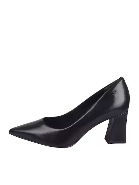 Leather Pointed Toe Black Medium Heels