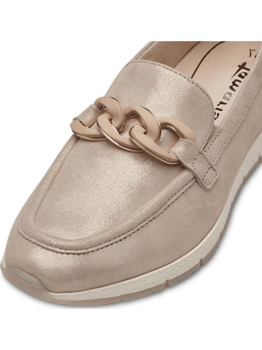 Leather Women's Moccasins in Gold Color