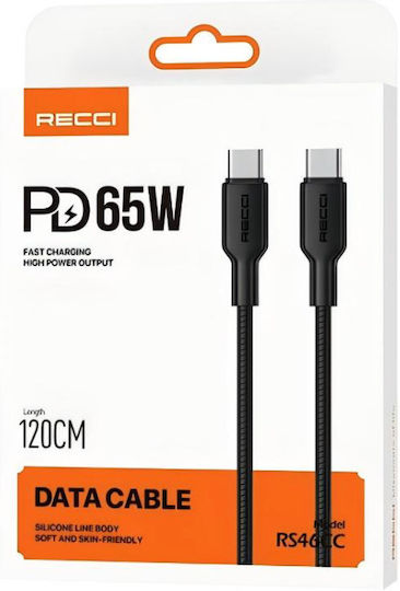 Recci Braided USB 2.0 Cablu USB-C bărbătesc - USB-C 65W Negru 1.2m (RS46CC)