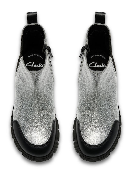 Evyn Chelsea Leather Kids Boots with Zipper Silver