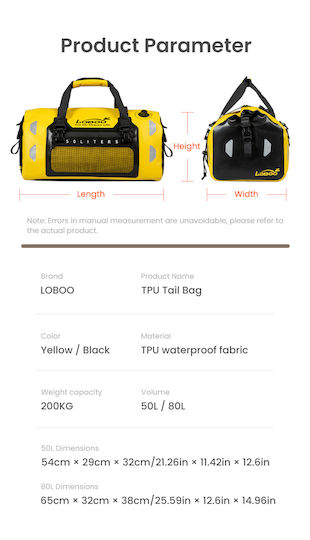 Loboo Waterproof Motorcycle Tail Bag 80lt Black