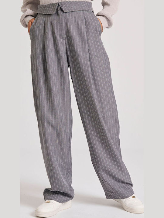 Damen Stoff Hose Gestreift Light Grey