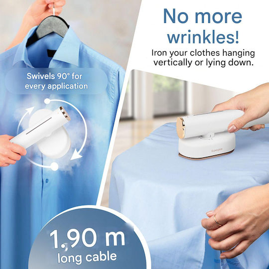 2in1 Vertical Steam Iron Proficare Superglide Ceramic Soleplate Garment Steamer Hand 1300W with Tank 80ml White
