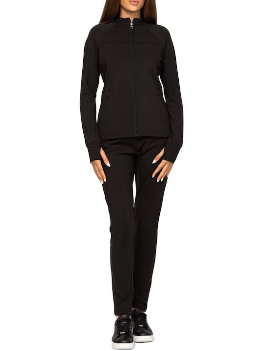 Women's Fabric Trousers with Elastic Slim Fit Black