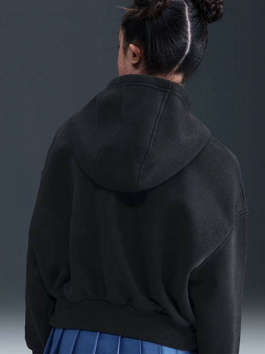 Fleece Παιδικό Φούτερ Cropped με Κουκούλα και Τσέπες Μαύρο Sportswear Club