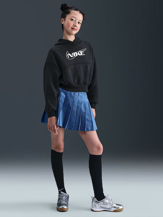 Fleece Παιδικό Φούτερ Cropped με Κουκούλα και Τσέπες Μαύρο Sportswear Club