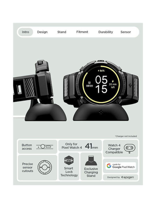 Spigen Rugged Armor Θήκη Σιλικόνης σε Μαύρο χρώμα για Google Pixel Watch 4 41mm