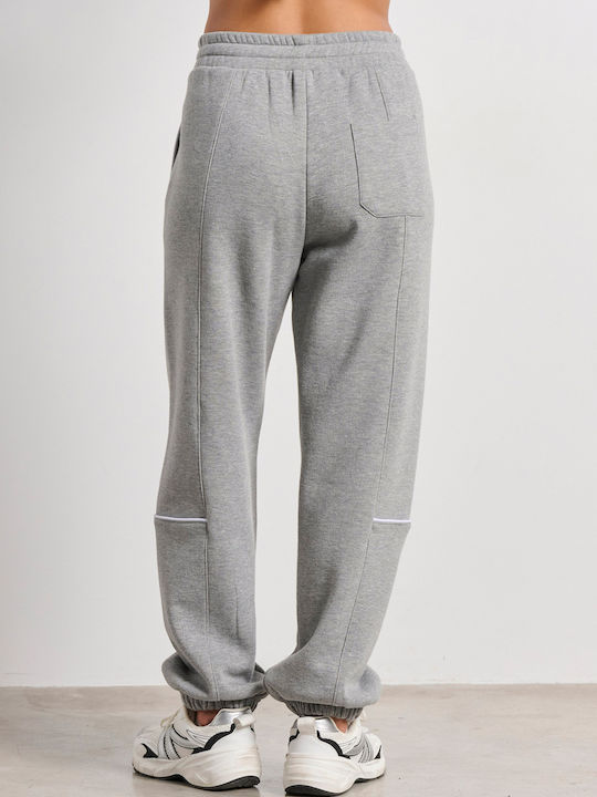 High Waist Sweatpants Jogger Fleece Grey Melange