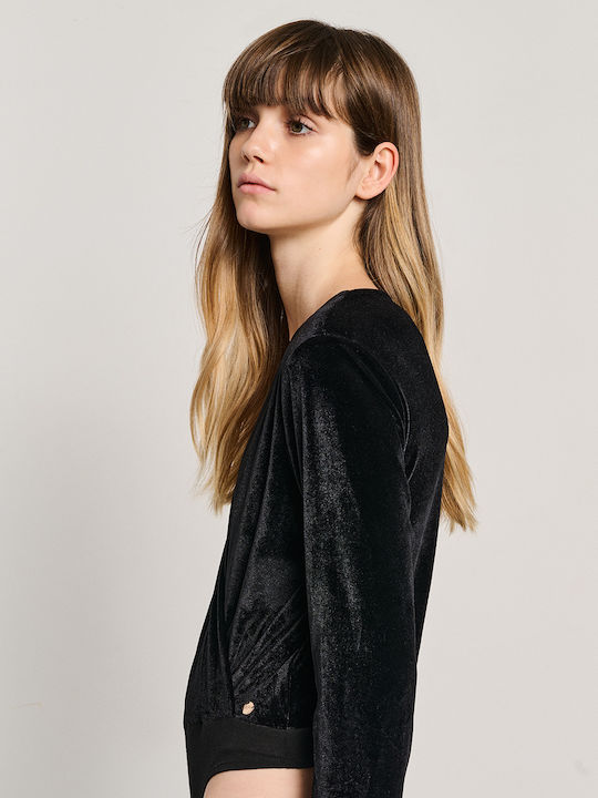 Women's Long Sleeve Velour Bodysuit Black 63-309.054.n0090