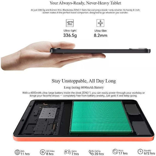 BlackView Zeno 1 4G 8" Tablet (4GB/64GB) Πορτοκαλί