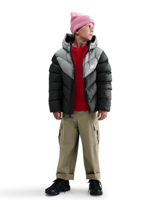 Kids' Sports Jacket with Hood Black Puffer