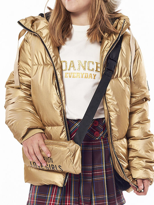 Kinder Steppjacke Kurz mit Kapuze Gold