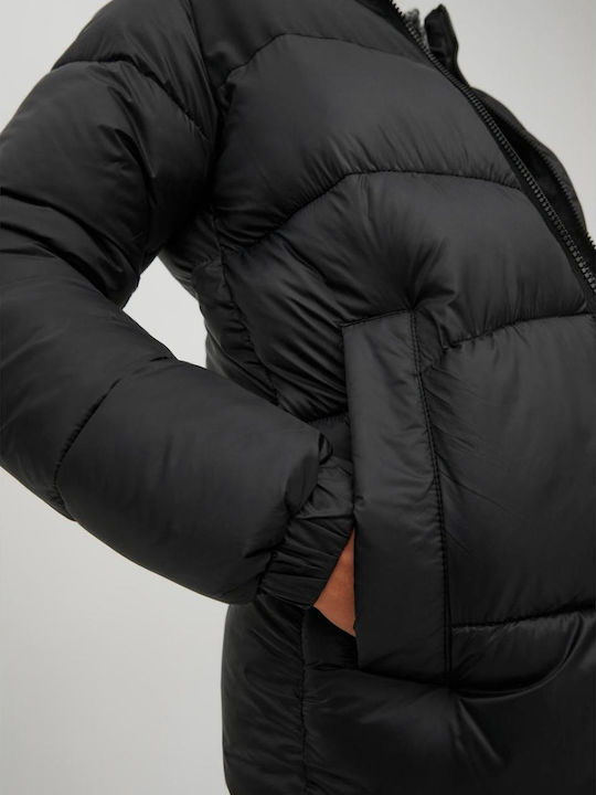 Kids' Quilted Jacket Long Windproof Black