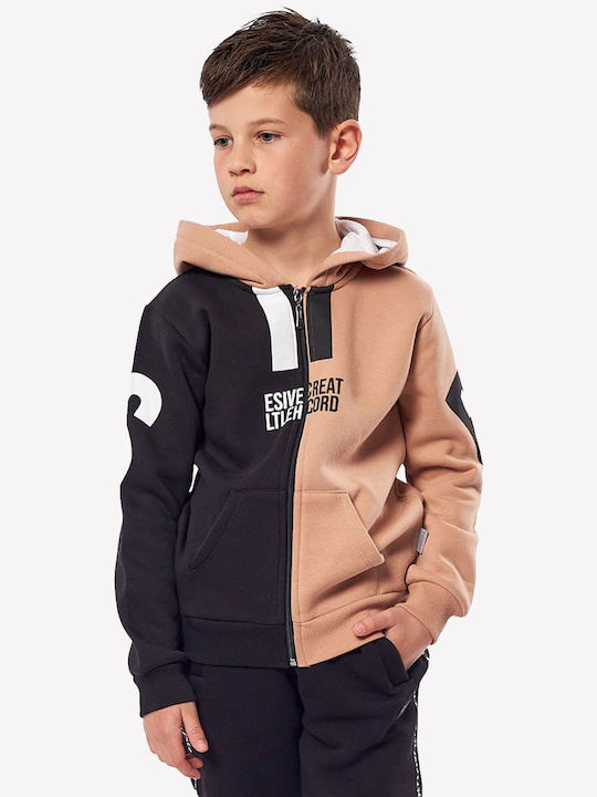Kids Sweatshirt Cardigan Cotton with Hood Beige
